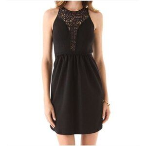 REBECCA TAYLOR Black Ponte and Lace Inset Sleeveless Dress Size 10